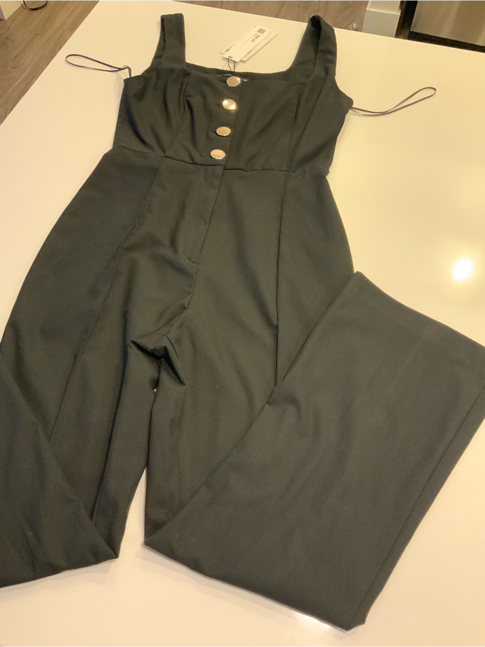 Zara Black Square-Neck Button Front Jumpsuit